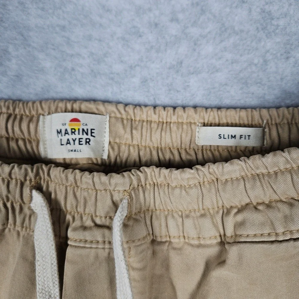 Marine Layer Saturday (Men's Small) Tan Khaki Pants Slim Fit Chino Drawstring